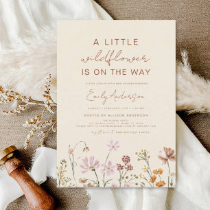 Beige Terracotta A Little Wildflower Baby Shower Invitation