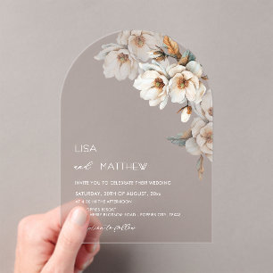 Beige Terracotta Flowers Casual Wedding Acrylic Invitations