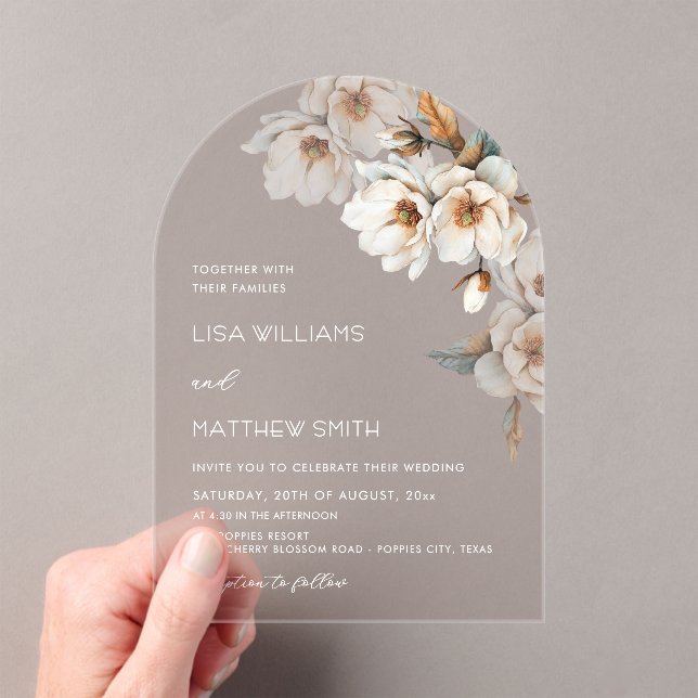 Beige Terracotta Flowers Wedding Acrylic Invitations (Insitu (Handheld))