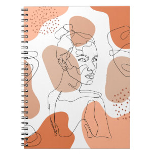 Beige Terracotta Minimalist Line Art Woman Spiral Notebook