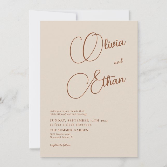 Beige Terracotta Minimalist Wedding Invitation  (Front)
