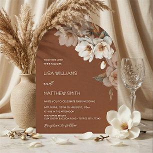Beige Terracotta Watercolor Flowers Wedding Invitation