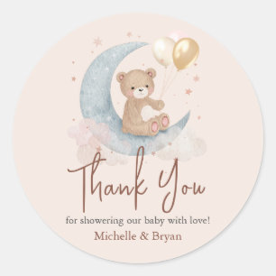 Beige Thank You Teddy Bear Baby Shower Classic Round Sticker