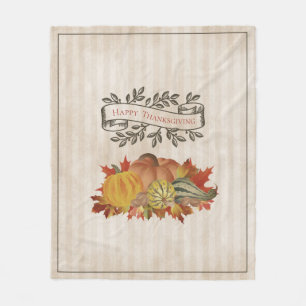 Beige Thanksgiving Pumpkins and Squash Fleece Blanket