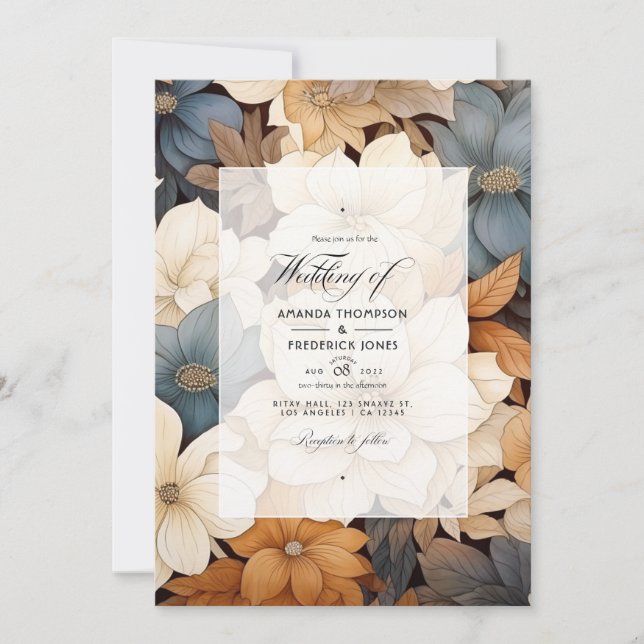 Beige to Chestnut Floral Fall Wedding Invitation (Front)