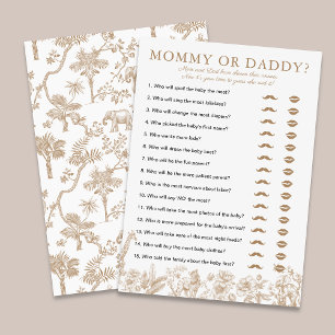 Beige Toile Baby Shower Mommy or Daddy Game Card