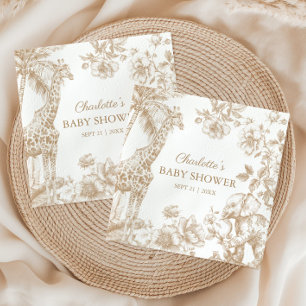 Beige Toile de Jouy Safari Animals Baby Shower Napkin
