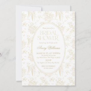 Beige Toile Floral Vintage Bridal Shower Invitation