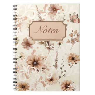 Beige-toned floral ornament design notebook