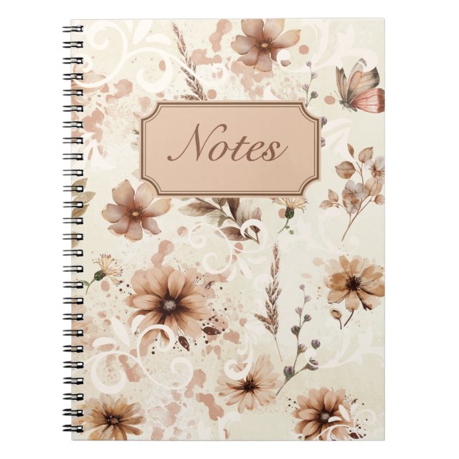 Beige-toned floral ornament design notebook (Front)