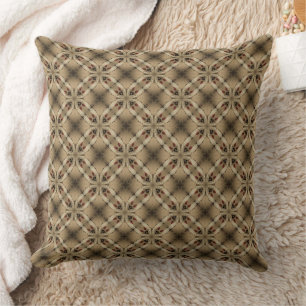 Beige Tones with Red an Black Kaleidoscope Pattern Cushion
