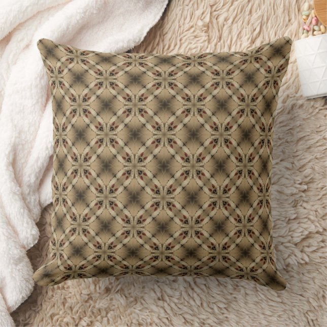 Beige Tones with Red an Black Kaleidoscope Pattern Cushion (Blanket)
