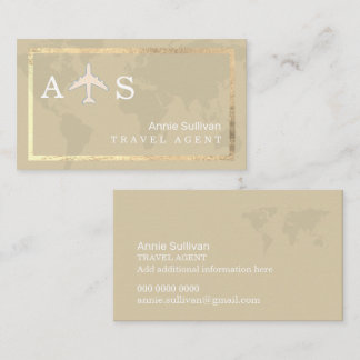 Beige Travel Agent Airplane World Map Business Card