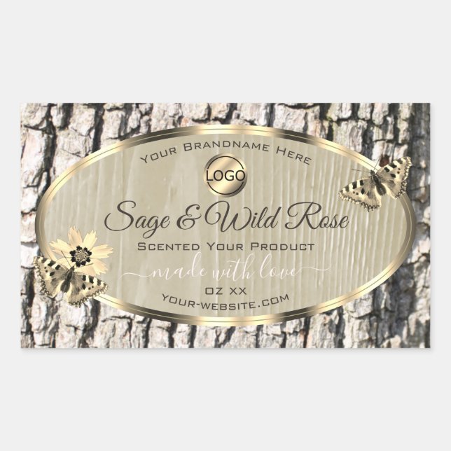Beige Tree Bark Gold Frame Product Labels Add Logo (Front)