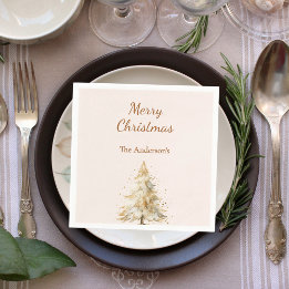 Beige tree snow script Christmas Napkin