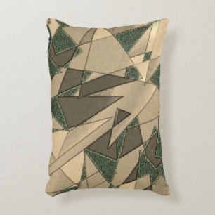 Beige triangular cutout on 'dark green background' decorative cushion