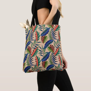 Beige Tropical Leaves Pattern Tote Bag