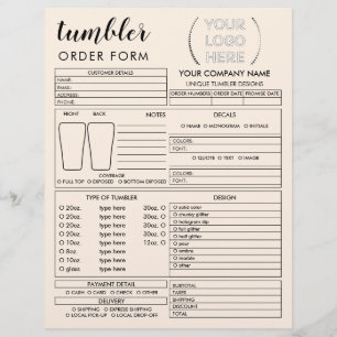 Beige Tumbler Mug Cup Order Form Flyer