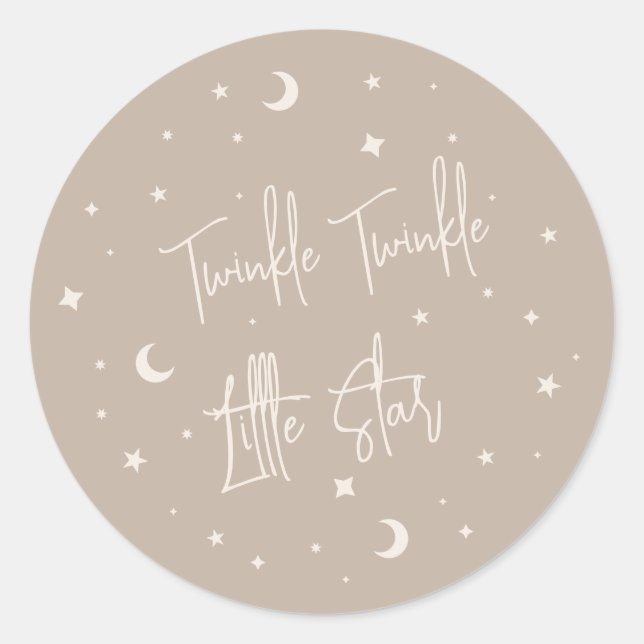 Beige Twinkle Twinkle Little Star Baby Shower Classic Round Sticker (Front)