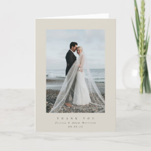 Beige Ultra Minimal Single Photo Wedding Thank You Card