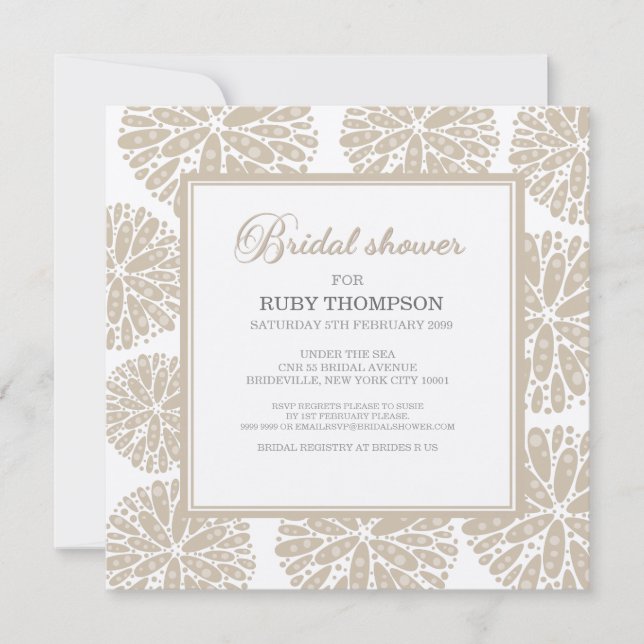 BEIGE Under the Sea Coral Modern BRIDAL SHOWER Invitation (Front)
