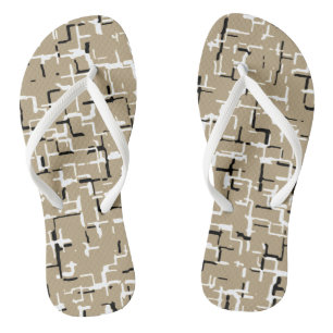Beige Unique Black and White Pattern Flip Flops