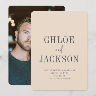 Beige Vanilla Neutral Modern Photo Wedding Save The Date