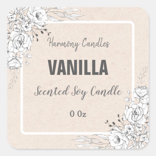 Beige Vanilla Soy Candle Product Labels (Front)