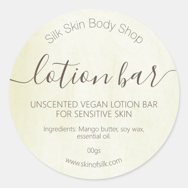 Beige Vegan Organic Unscented Handmade Lotion Bar Classic Round Sticker (Front)