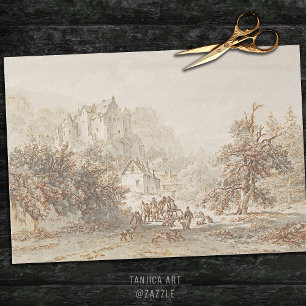 Beige Vintage Art Hunting Horses and Hounds Tissue Paper