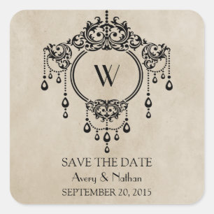 Beige Vintage Chandelier Save the Date Stickers