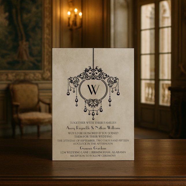 Beige Vintage Chandelier Wedding Invite (Beige Vintage Chandelier Wedding Invite)