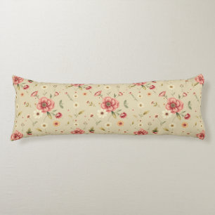 Beige Vintage Floral Body Pillow for Bedroom