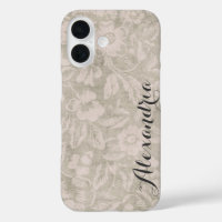 Beige Vintage Floral Print Monogram