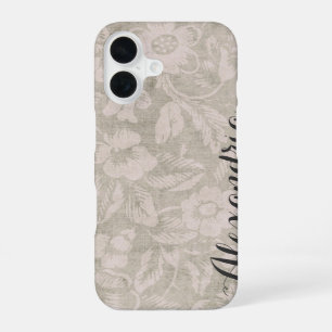 Beige Vintage Floral Print Monogram iPhone 16 Case