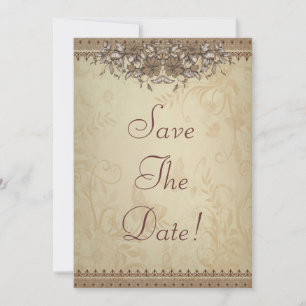 Beige Vintage Lace Wedding Save The Date Invitation