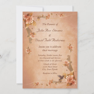 Beige Vintage Lilies Wedding Invitation