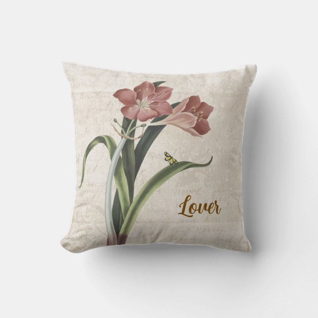Beige Vintage Love Flower  Cushion (Front)