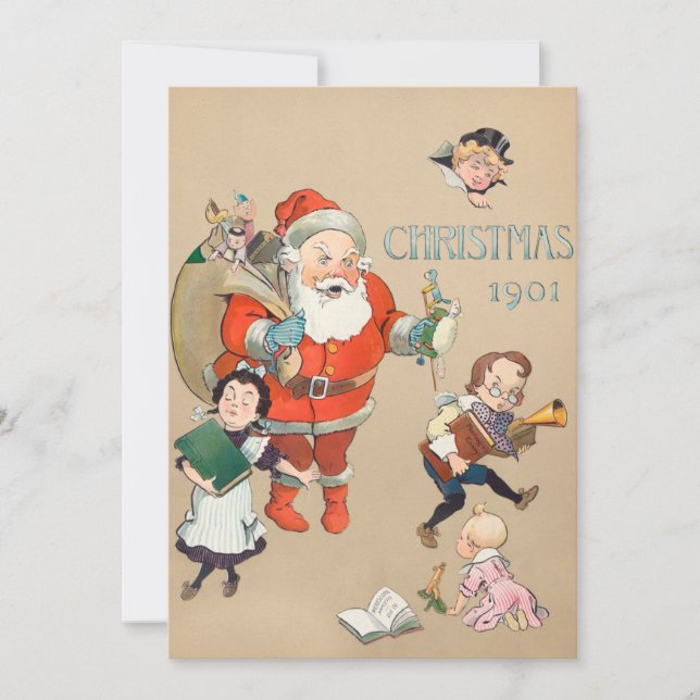 Beige Vintage Mad Santa Claus Invitation (Front)