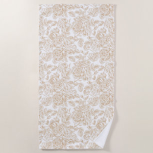 Beige Vintage Rose Flower Pattern Beach Towel