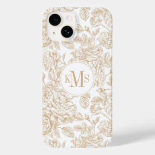 Beige Vintage Rose Flower Pattern Case-Mate iPhone 14 Case