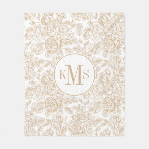 Beige Vintage Rose Flower Pattern Fleece Blanket