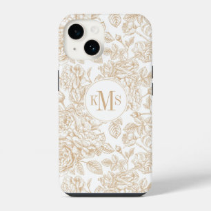 Beige Vintage Rose Flower Pattern iPhone 14 Case