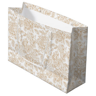 Beige Vintage Rose Flower Pattern Large Gift Bag