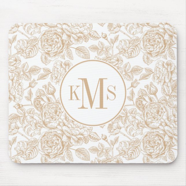 Beige Vintage Rose Flower Pattern Mouse Mat (Front)