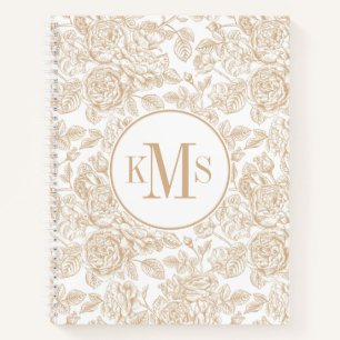 Beige Vintage Rose Flower Pattern Notebook