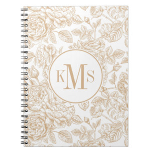 Beige Vintage Rose Flower Pattern Notebook