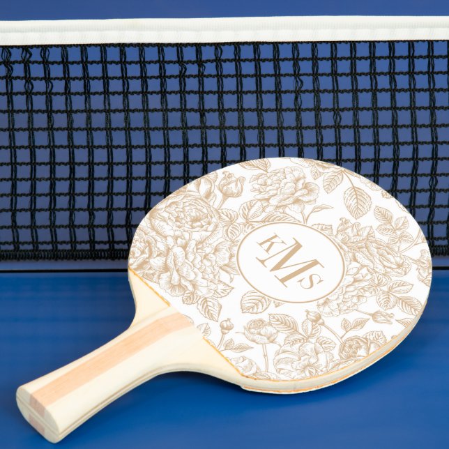 Beige Vintage Rose Flower Pattern Ping Pong Paddle (Insitu)
