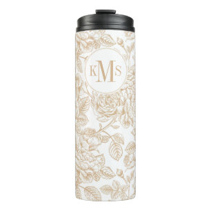 Beige Vintage Rose Flower Pattern Thermal Tumbler