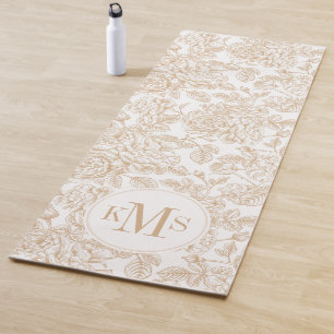 Beige Vintage Rose Flower Pattern Yoga Mat